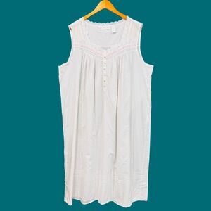Eileen West Nightgown Womens 2X White Pink Polka Dot Lace Sleeveless Cottagecore